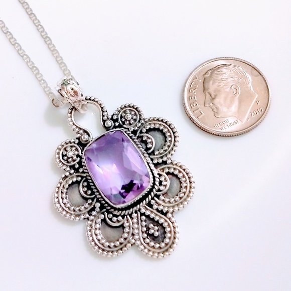 CREATED ALEXANDRITE 925 STERLING SILVER NECKLACE - Picture 3 of 6